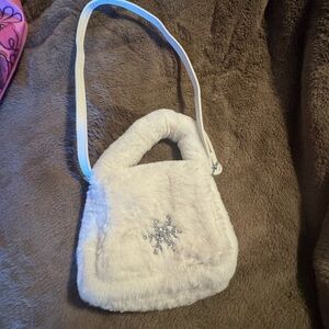 White Faux Fur Handbag with Snowflake Design